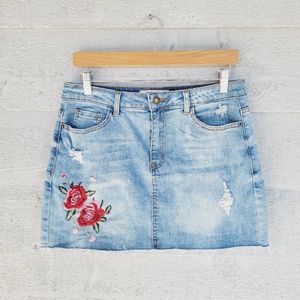 Denim Jean skirt by Angel Kiss LA Floral Embroidery size Large